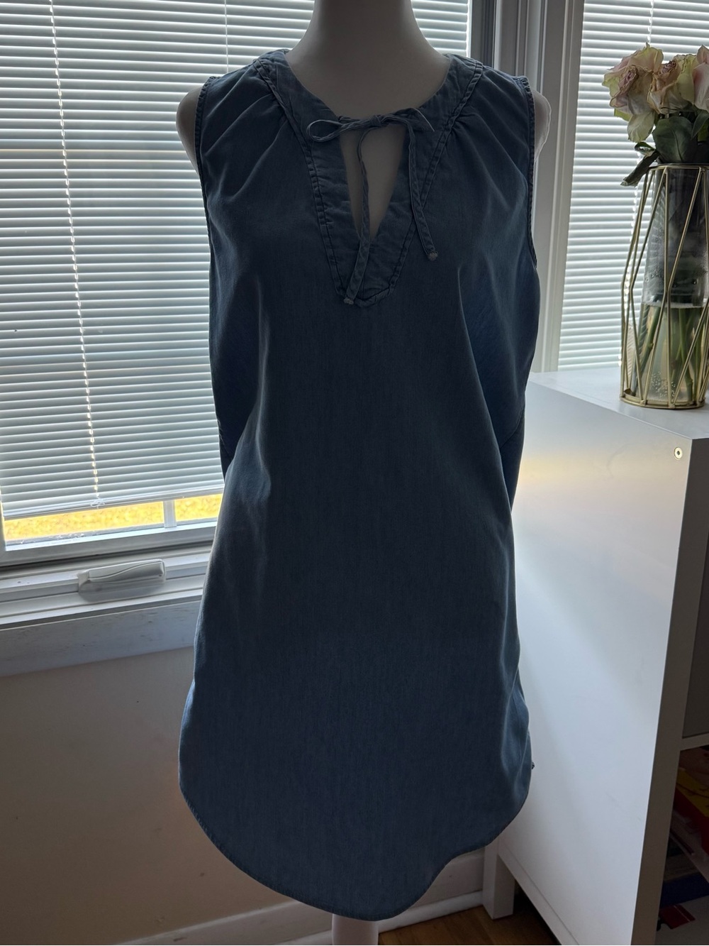 Express Light Blue Denim Tie-Front Sleeveless Top